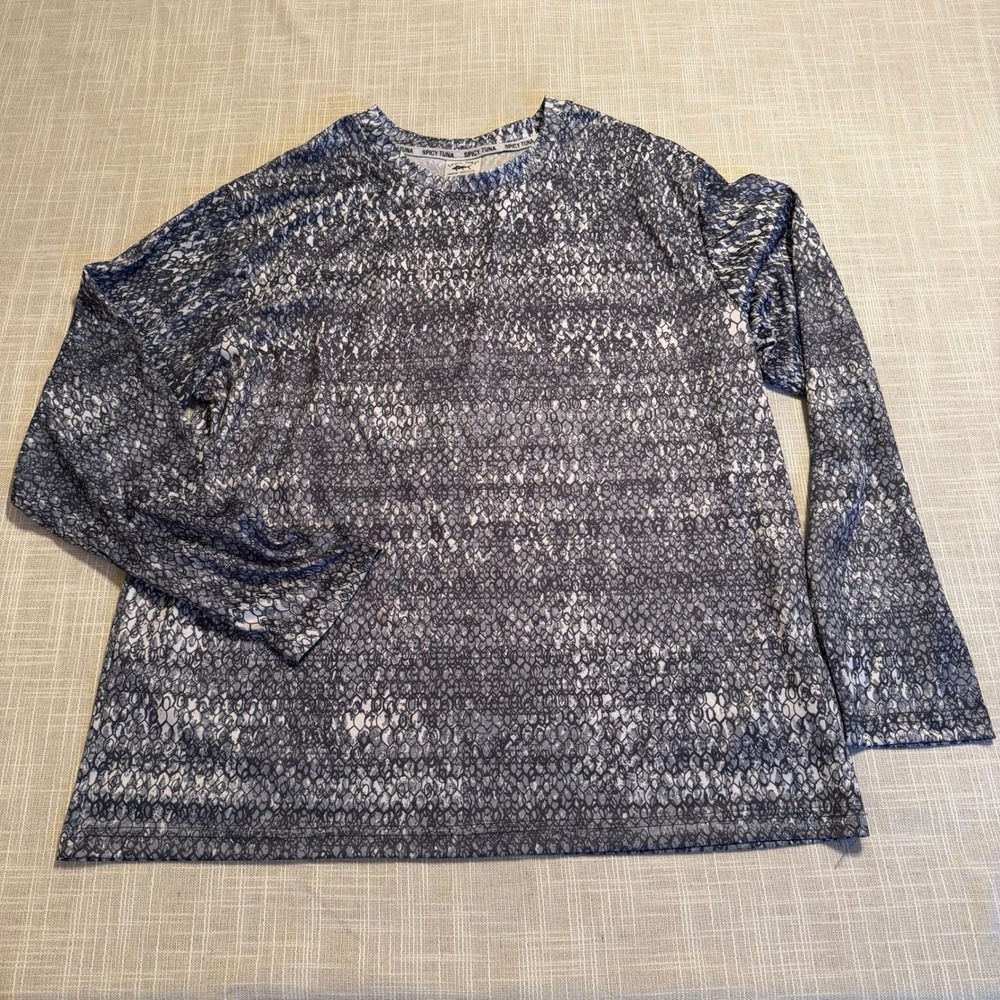 Spicy Tuna Coastal Mens XL Long Sleeve Performance Shirt Fish Scale Grey